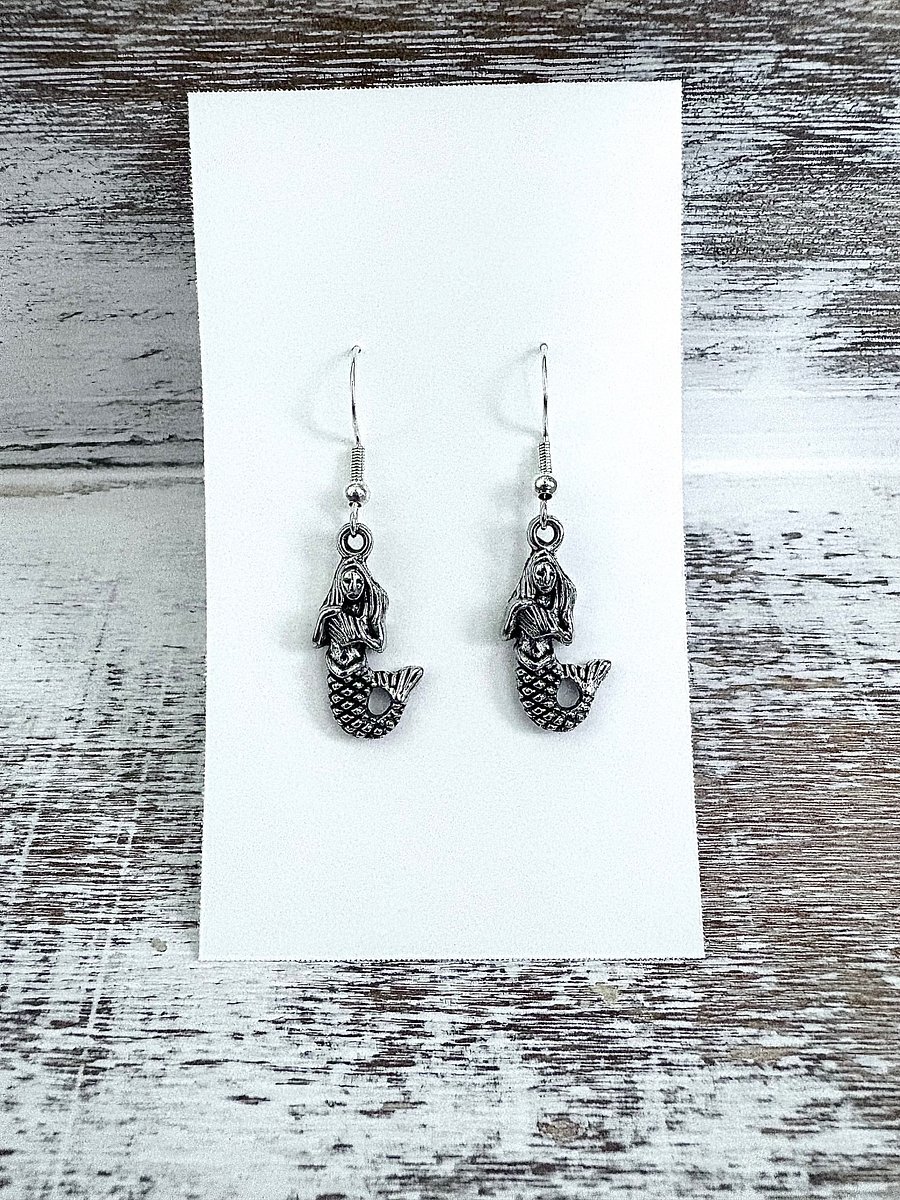 Handmade Silver-Tone Metallic Mermaid Earrings | Monique Faella Designs™ | MFD-00119 product image (2)