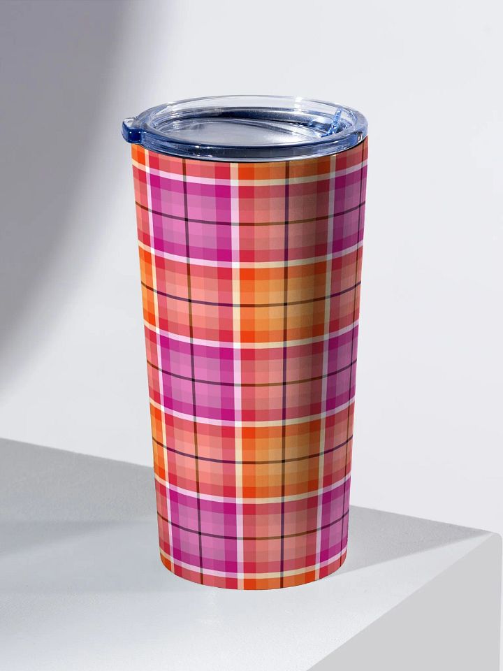 Bright Orange and Pink Plaid Travel Tumbler product image (1)