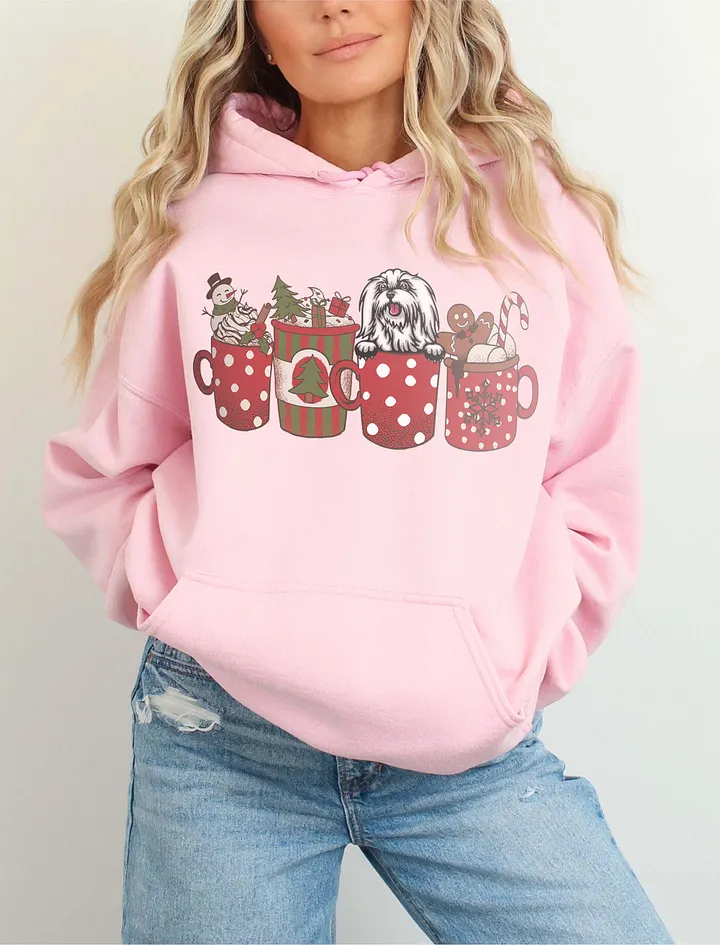 Cute Maltese(3) in a Christmas Cup Hooded Sweatshirt | Funny Christmas Pup in a Cup product image (6)