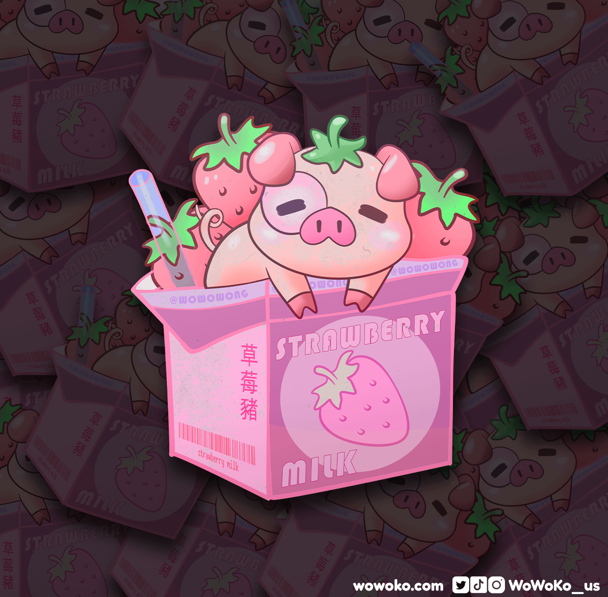 Zodiac Drink - Strawberry Milk Pig - Sticker product image (3)