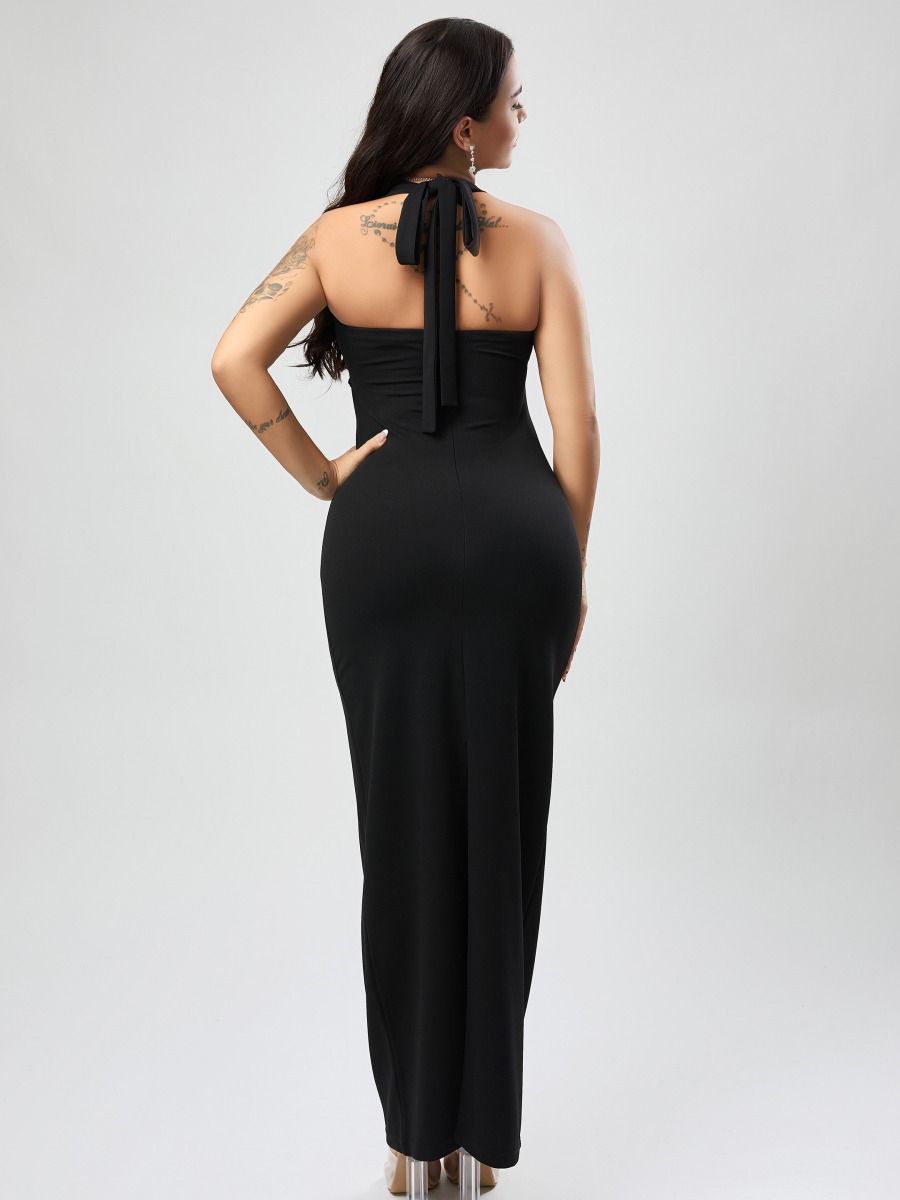 Wholesale high quality sexy stylish medium stretch beaded decor hollow maxi dress product image (7)