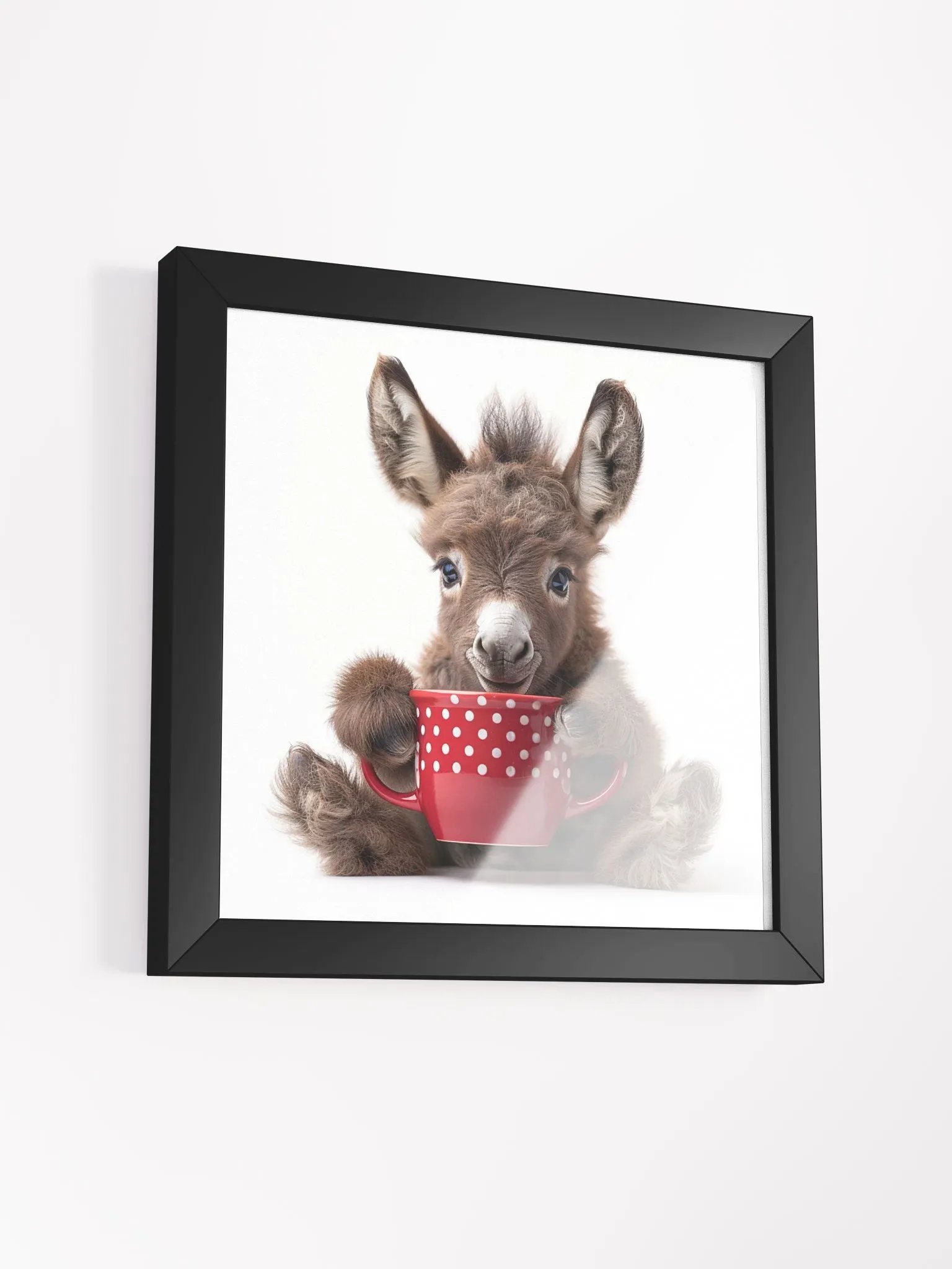 Cute Coffee Lover Baby Brown Donkey Burro Framed Wall Art product image (17)