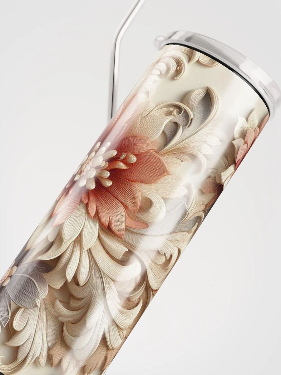 Vintage Floral Embroidered Stainless Steel Tumbler - Sip in Timeless Elegance product image (5)