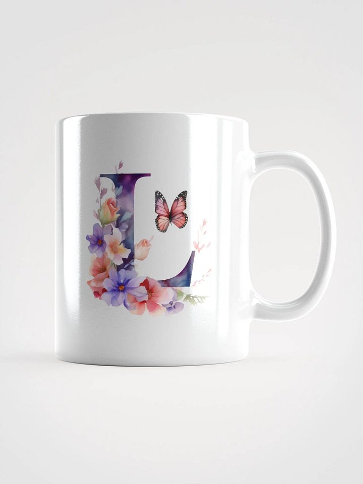 Letter L Monogram Floral Fantasy White Glossy Mug product image (2)