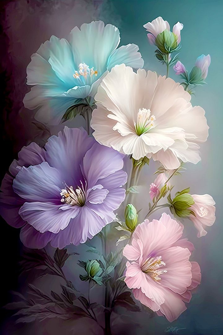 Serene Pastel Blooms Poster: Soft-Hued Floral Art for Relaxing Home Decor Matte Poster product image (1)