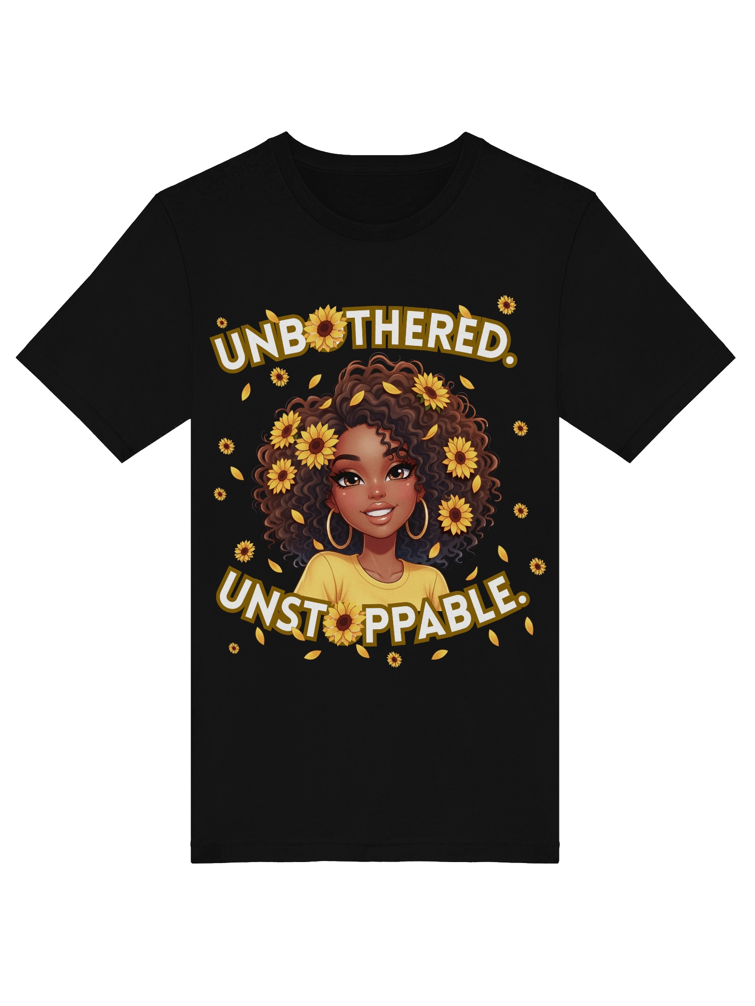 Unbothered Unstoppable Black Girl T-Shirt | Melanin Queen Graphic Tee | Afro Sunflower Bratz-Inspired Anime Style Shirt | Empowering Black Woman Art Tee product image (48)