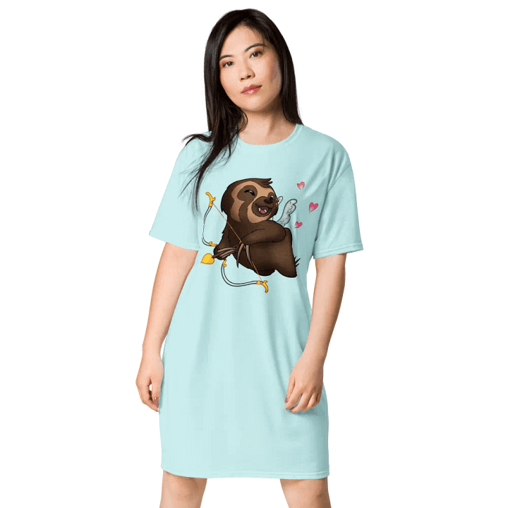 Cyan Cupid Sloth Love T-Shirt Dress product image (1)