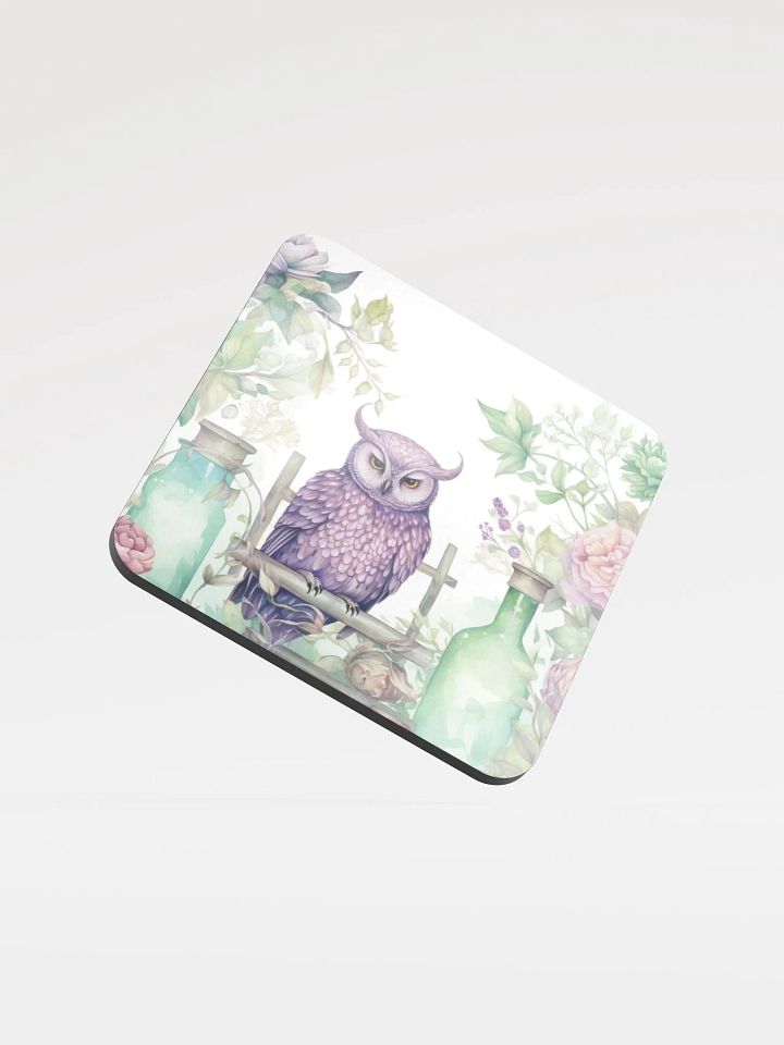 Glossed Cork Coaster 🦉 Peaceful Soft Green Theme - Owls Vibes - Motif 1 product image (1)