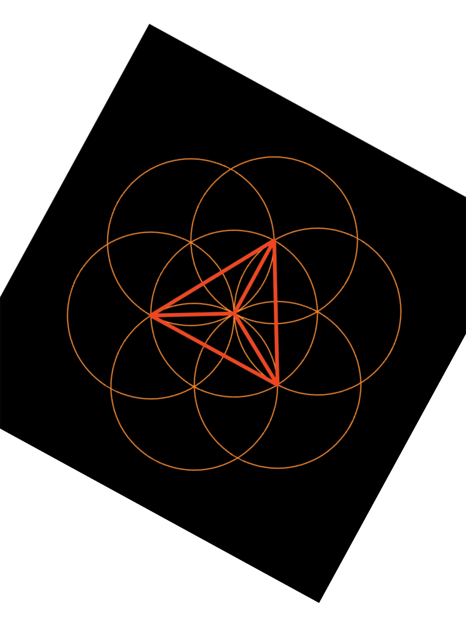Tetrahedron Square Sticker – Red & Orange with Flower of Life on Black product image (2)