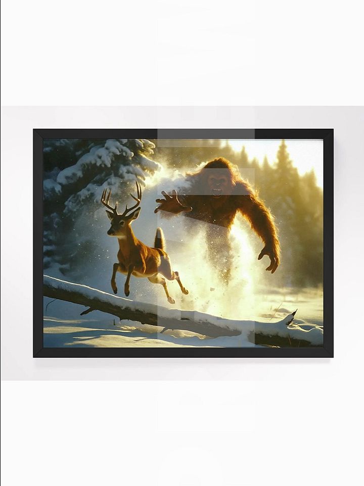 Red Devil Ambush – Bigfoot vs. Whitetail | 24x18 Framed Cryptid Art Print product image (2)