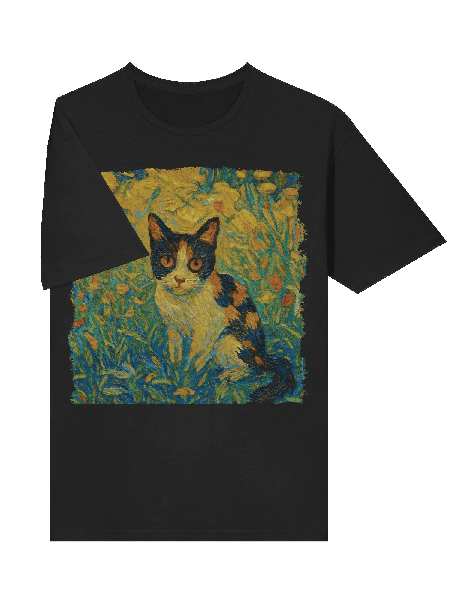 Black Orange Cute Cat Van Gogh Styele T-Shirt product image (53)