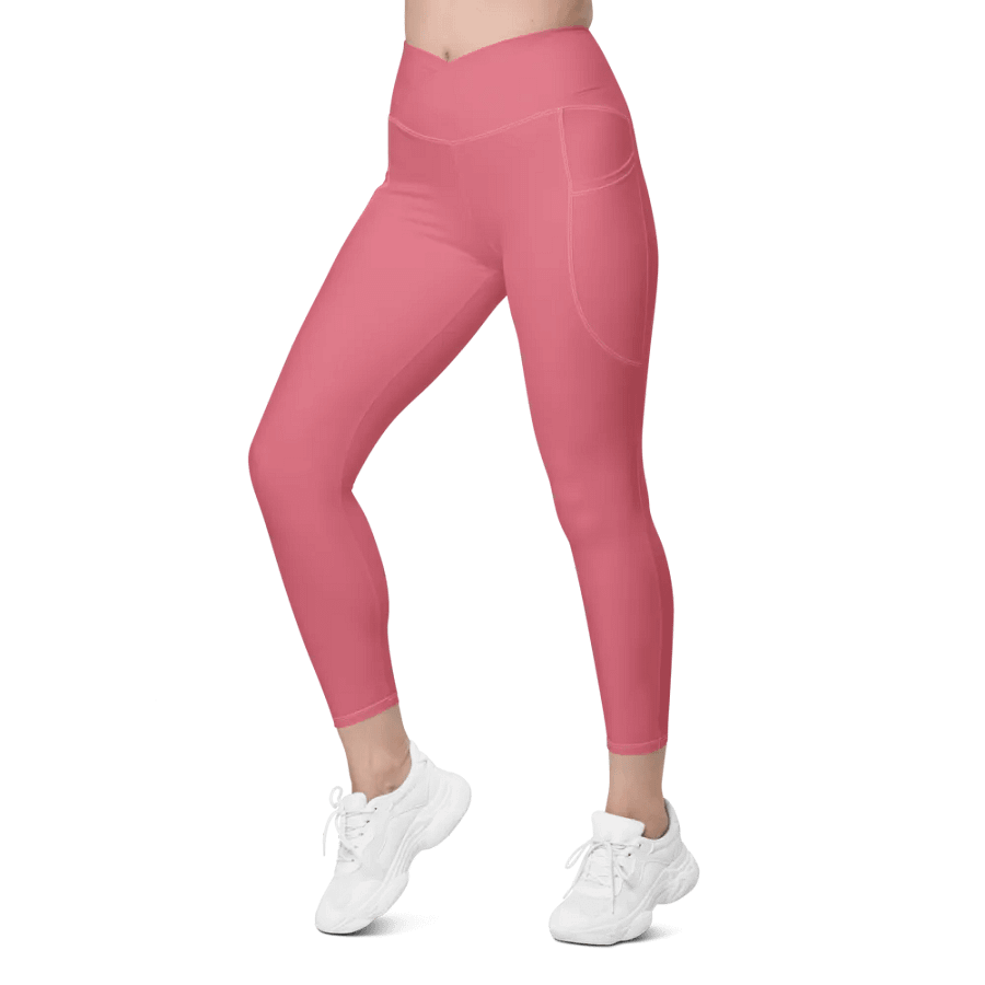 Plain Muted Rosy Pink Light Summer Women's High Waisted Premium Crossover Leggings with Pockets by Treasure Pie product image (7)
