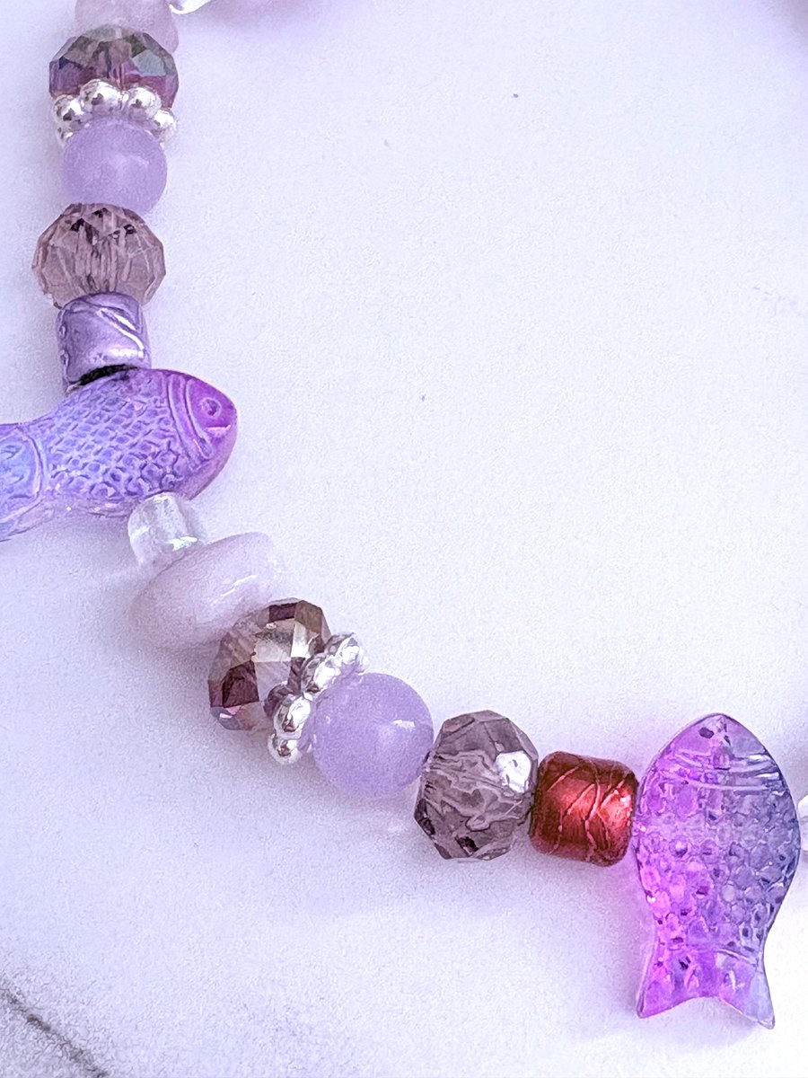 Handmade 7.5" Glass Fish Bead Bracelet | Coastal Charm Jewelry by Monique Faella Designs™ | MFD-00062 product image (3)