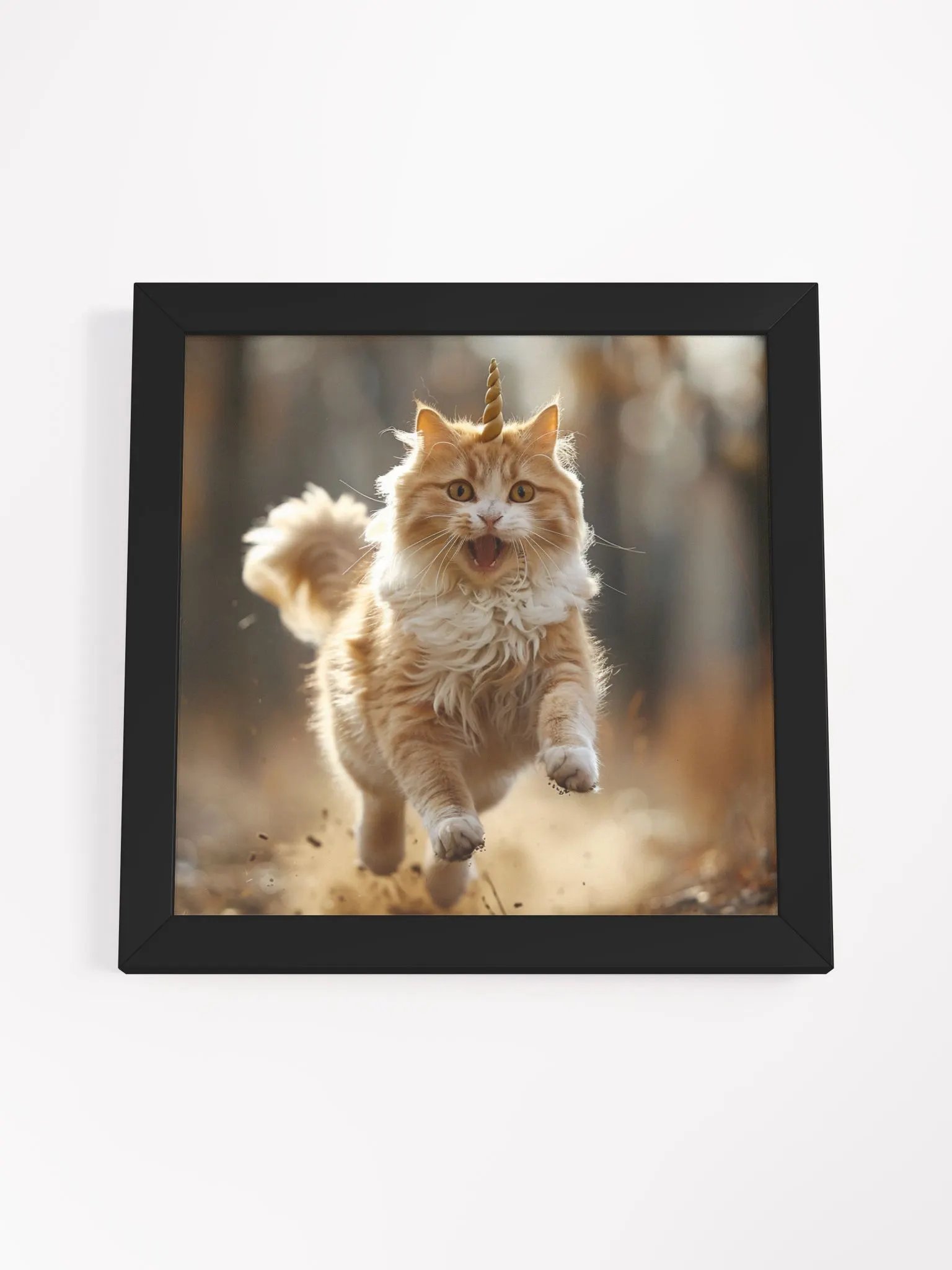Charging Orange Unicorn Cat Funny Framed Wall Art product image (10)