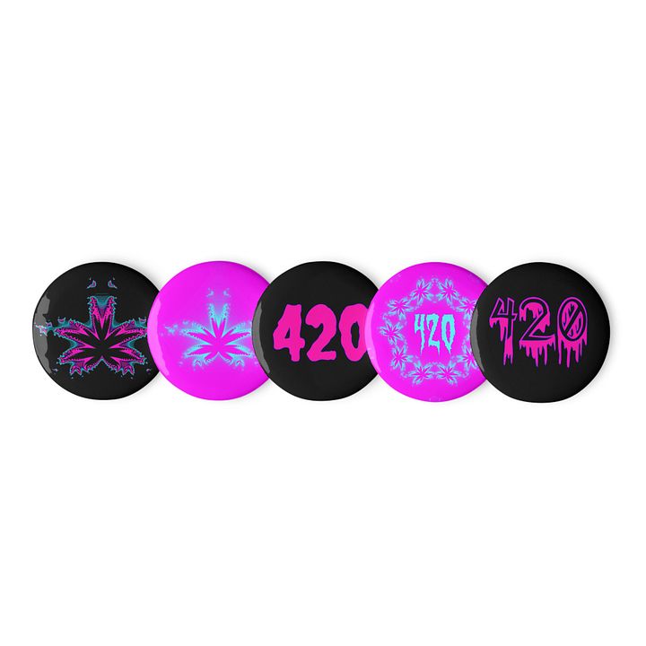 Creepy Cannabis 420 Pins, Black Blue Pink Pot Leaf Art Pin Button Set product image (2)
