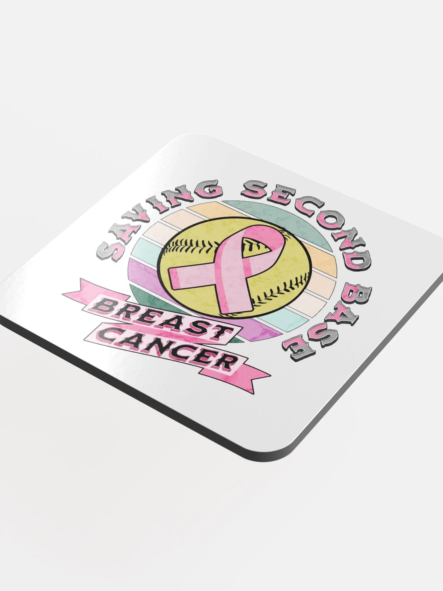 Saving Second Base Breast Cancer Softball Vintage Awareness Coaster product image (1)