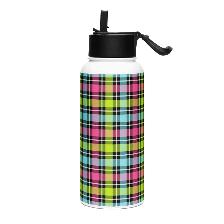 Neon Checkered Plaid Water Bottle product image (2)
