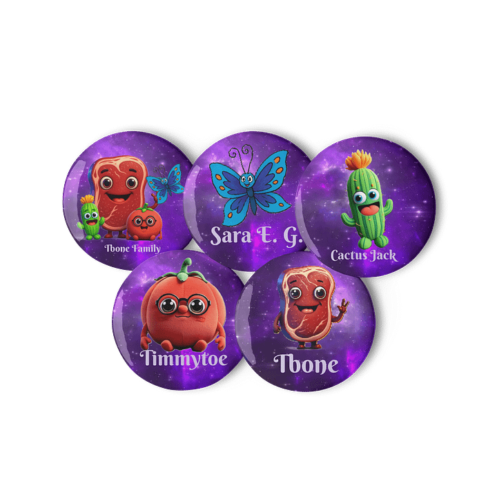 Cosmic T-Bone Character Pin Buttons Set product image (3)
