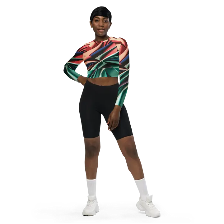 Abstract Geometric Women's Sports Crop Top in Vibrant Colors (2XS-6XL) product image (1)
