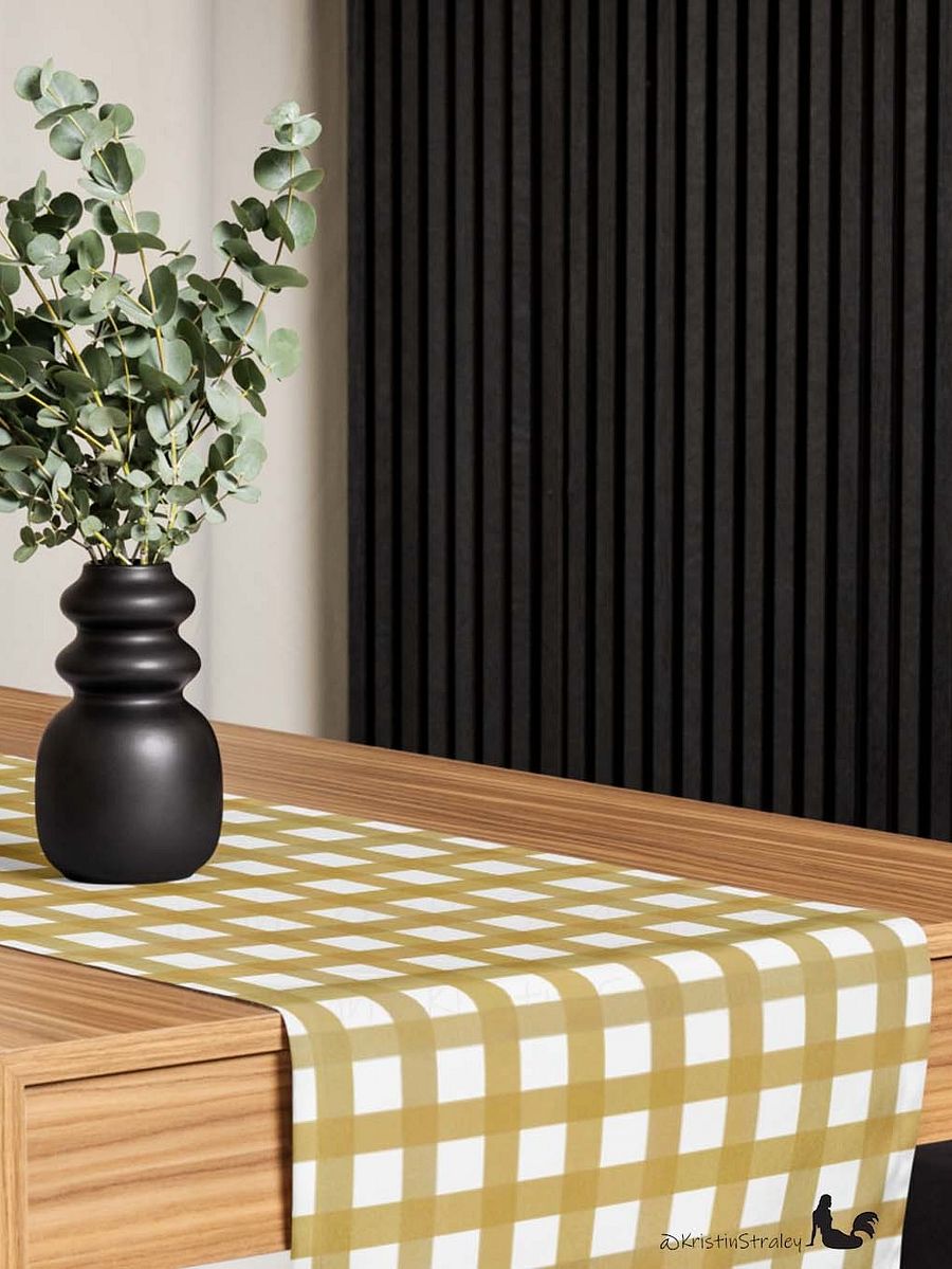 Mustard Yellow Gingham on White Table Runner product image (8)