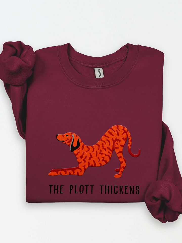 The Plott Thickens Sweatshirt (Embroidered) of a Plott Hound(Red Brindle) product image (1)