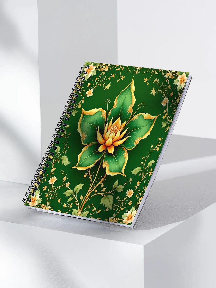 Emerald Jasmine Bloom Spiral Notebook – Elegant Green & Gold Floral Design product image (3)