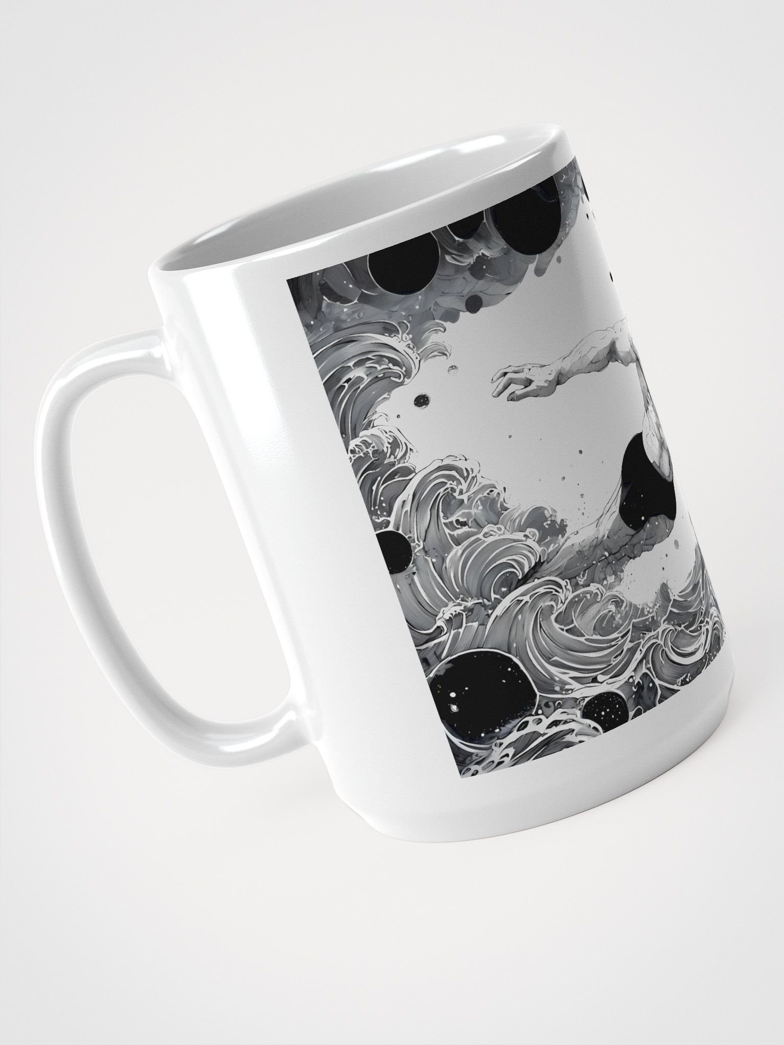Monochrome Maritime Adventure: Black & White Waves Glossy Mug product image (3)