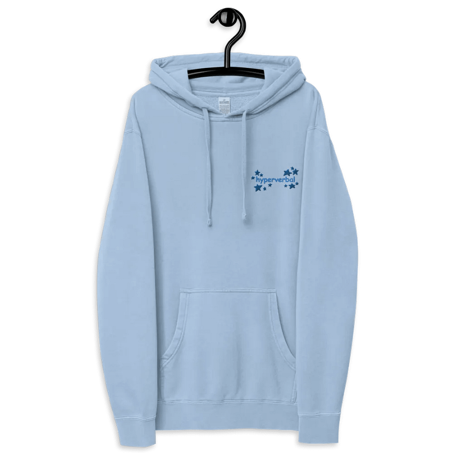 hyperverbal (L.C. comic sans with stars, duotone blue) embroidered pigment-dyed hoodie product image (4)