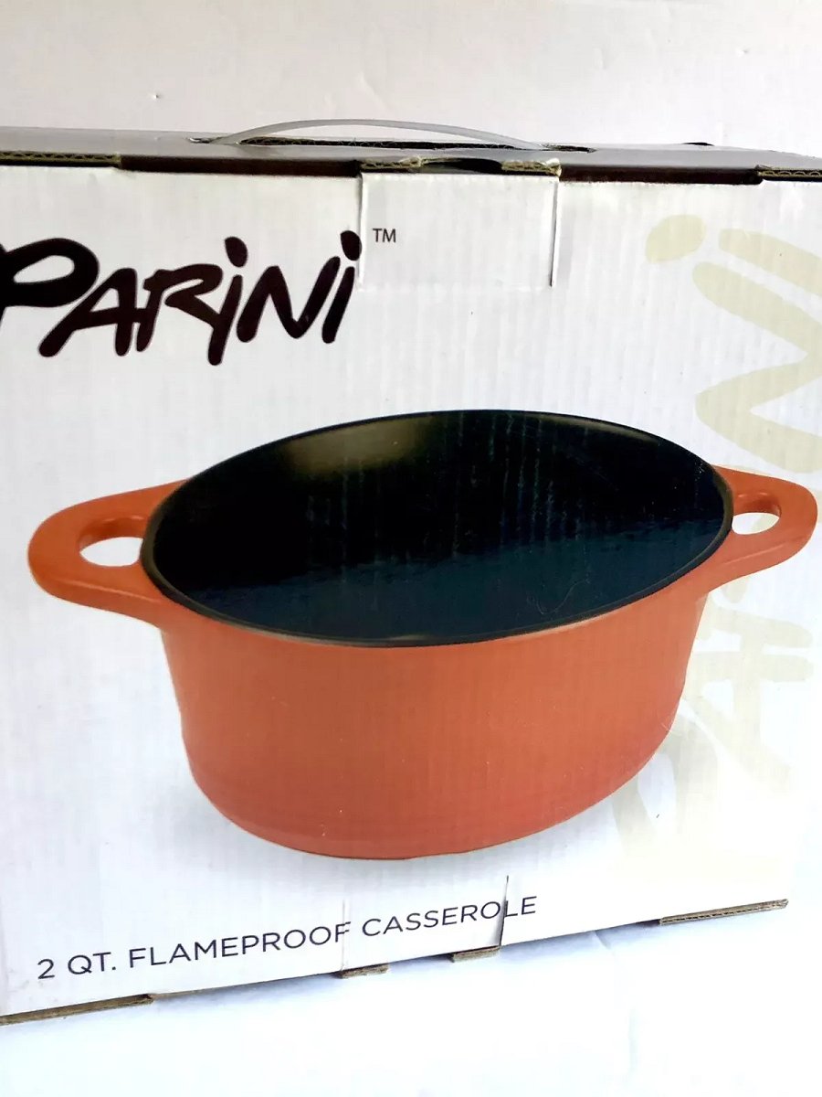 PARINI Orange 2 QT. Quart FLAMEPROOF CASSEROLE Dish with Lid product image (1)