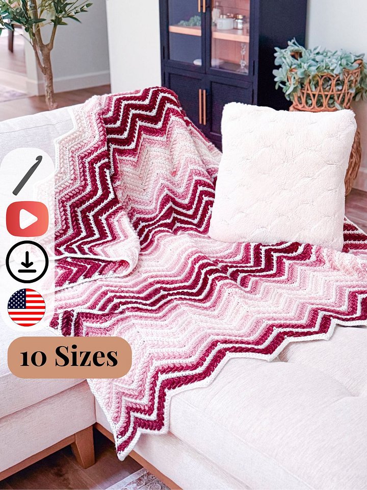 Wheat Stitch Crochet Ripple Chevron Blanket Pattern product image (1)