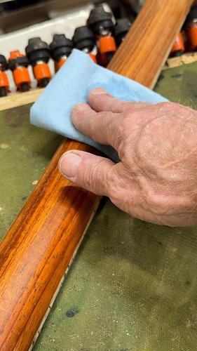 I’m definitely liking this padauk neck. A keen eye will notice the maple strip on the body isn’t centered. Such is life with ...