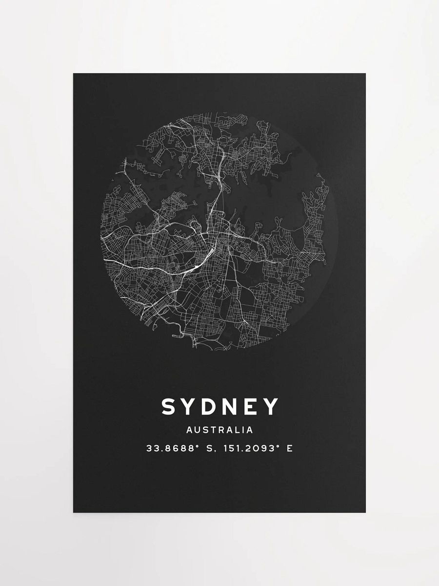 Sydney Street Map Poster – Black Minimalist Circular City Art product image (4)