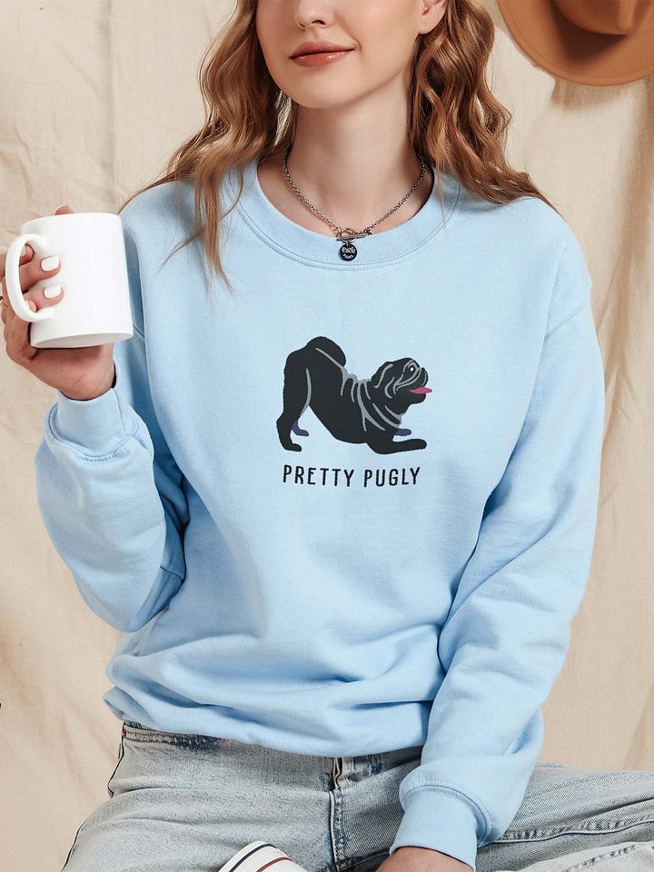 Pretty Pugly Sweatshirt (Embroidered) of a Pug(Black) product image (2)