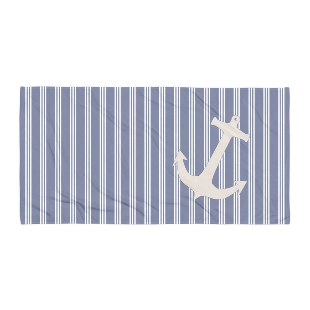 BLUE Striped Anchor Towel - MARITIMES HANDTUCH MIT STREIFEN UND ANKER product image (1)