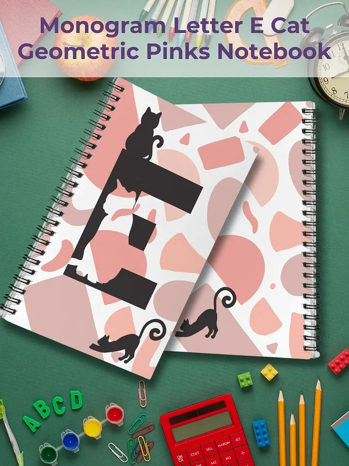 Monogram Letter E Cat Lover Geometric Pinks Notebook product image (1)
