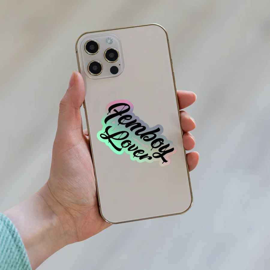 Femboy Lover (Black Text) Holographic Sticker product image (8)