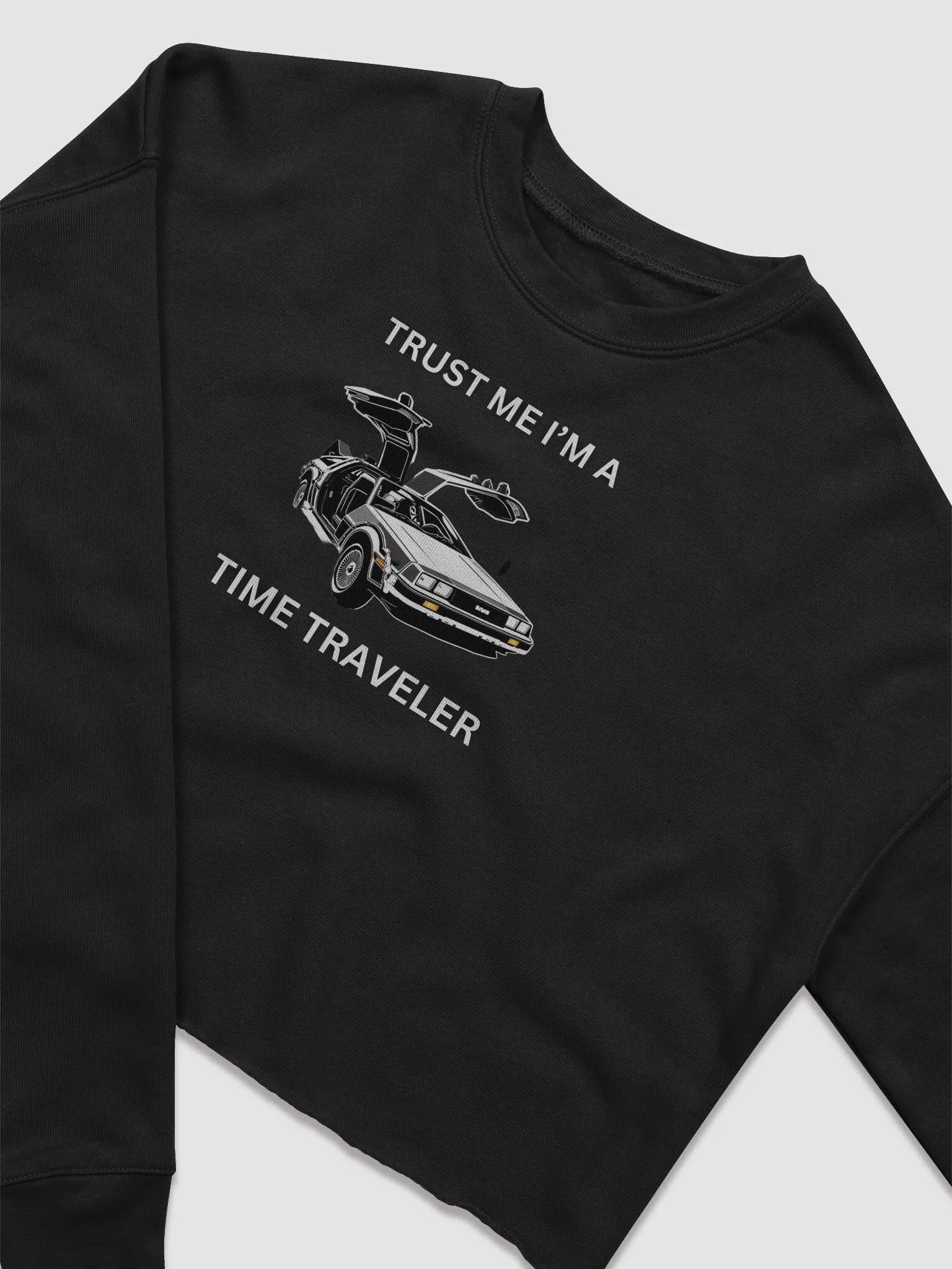 Trust Me, I'm a Time Traveler Women's Cropped DeLorean Fleece Sweatshirt product image (3)
