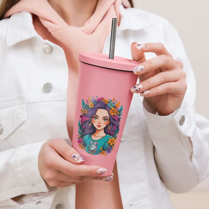 Bloomcore Flower Girl 20 oz Tumbler Cup - Pink - Insulated Tumbler with a Straw - v2 product image (2)
