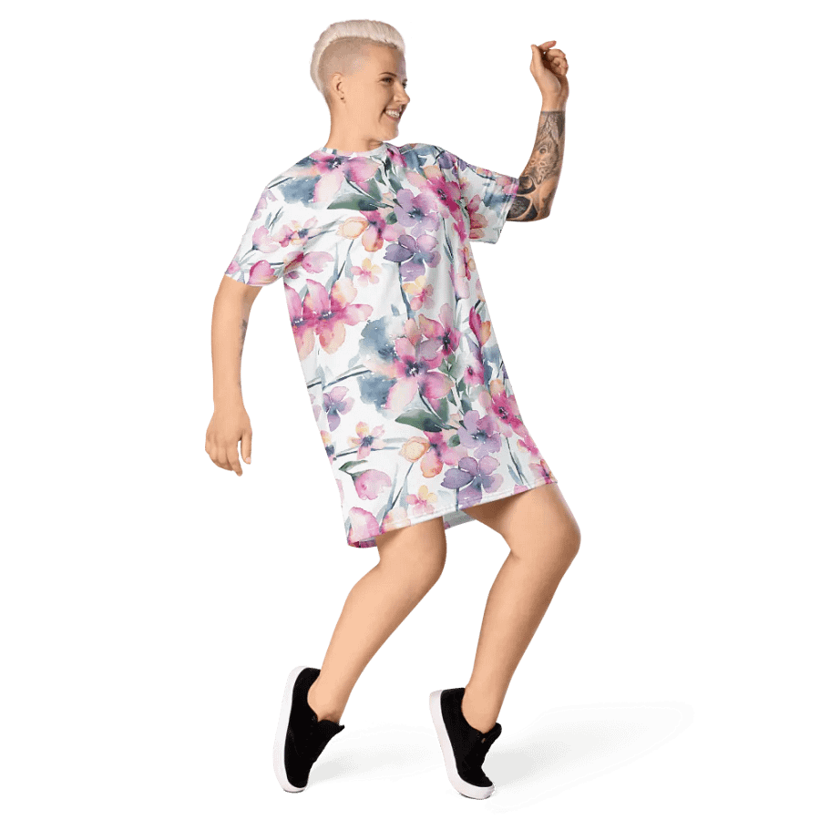 Watercolour Abstract Flowers Pattern T-shirt Dress product image (6)