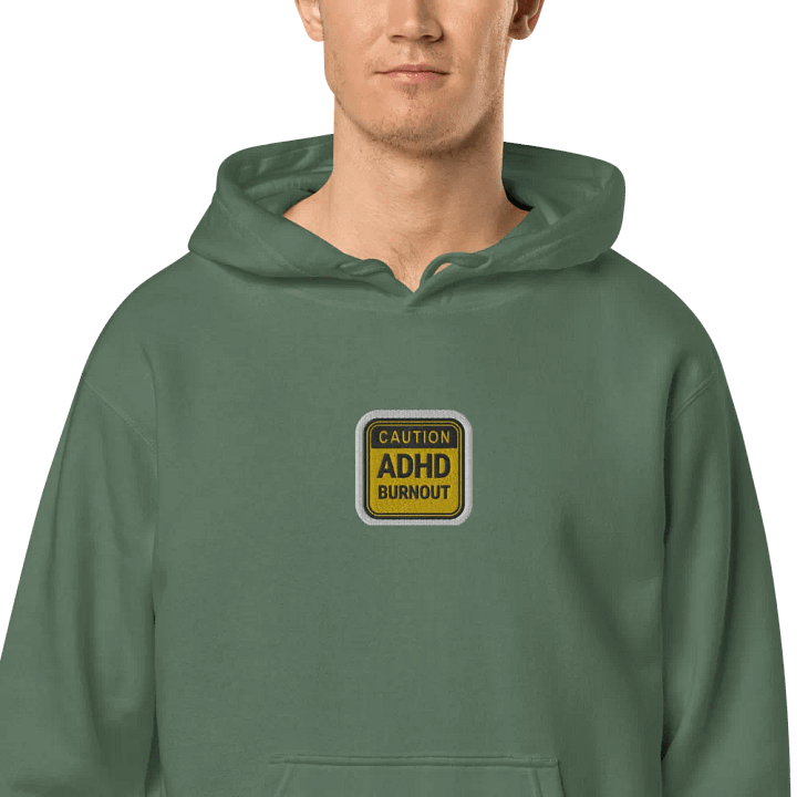 CAUTION: ADHD BURNOUT embroidered pigment-dyed hoodie (bubble design) product image (2)