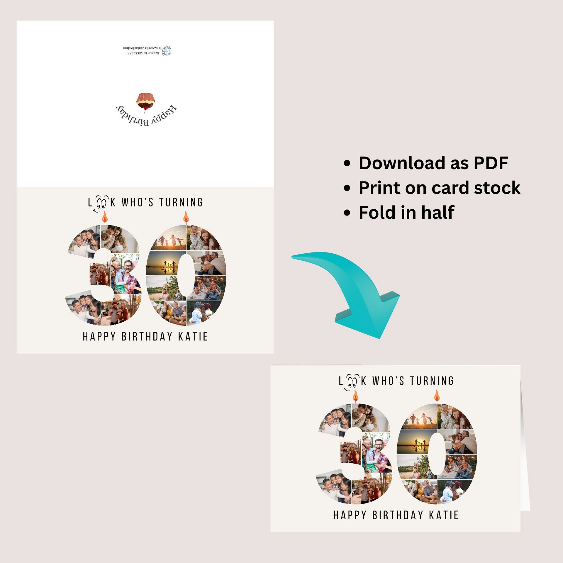 30th Birthday Number Photo Card Canva Template product image (7)