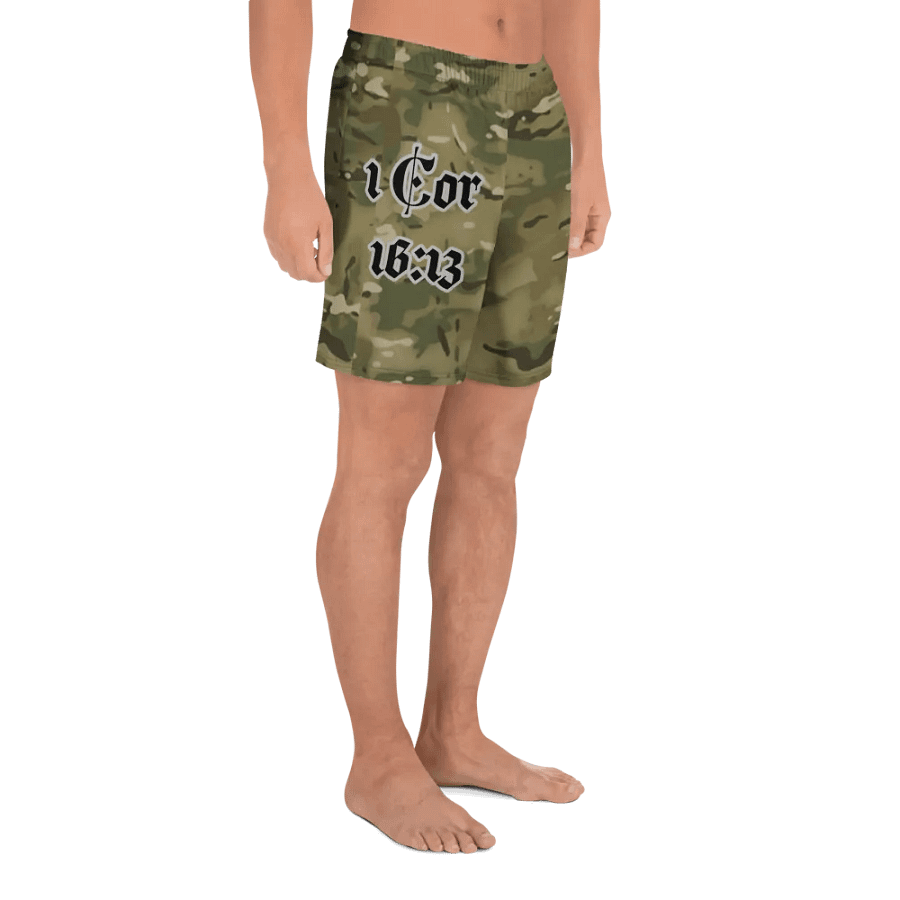 Faithful Camo: 1 Corinthians 16:13 Unisex Athletics Shorts - Multicam product image (3)