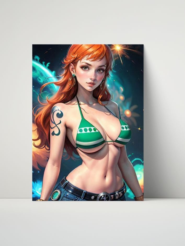 One Piece Nami Green Bikini Cosmic Glow – Glossy 8x10 Metal Print product image (1)