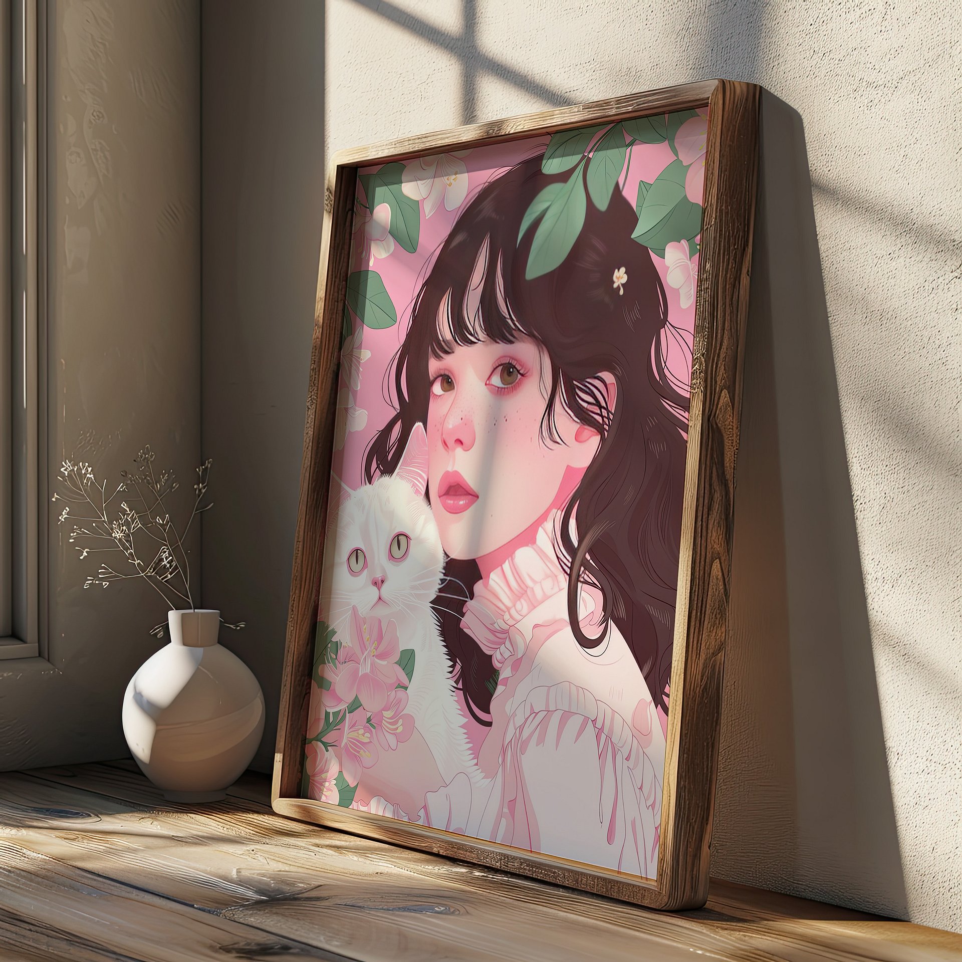 Girl with White Cat Portrait Coquette Art Print product image (25)