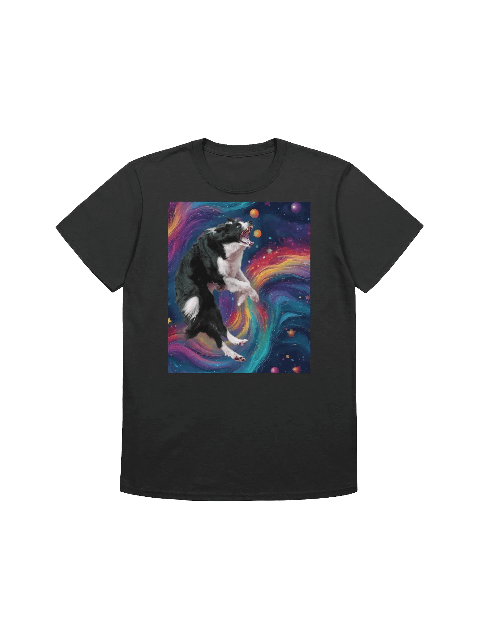 Border Collie Leaps Into Cosmos Cosmic Swirl Impressionist Dog Art T-Shirt product image (1)