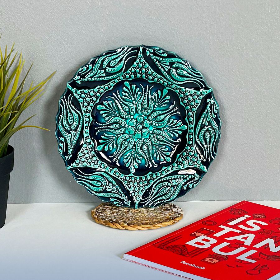Ceramic turquoise plate, turquoise/green/emerald — handmade pottery product image (3)