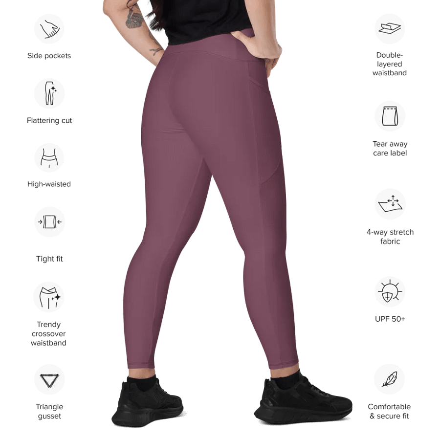 Plain Deep Purplish Red Soft Summer Women's High Waisted Premium Crossover Leggings with Pockets by Treasure Pie product image (11)