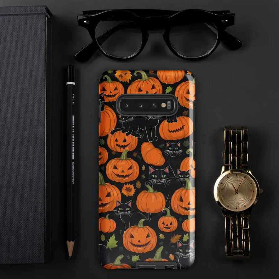 Haunted Whimsy: Pumpkin & Cat Face Samsung Galaxy Case product image (51)