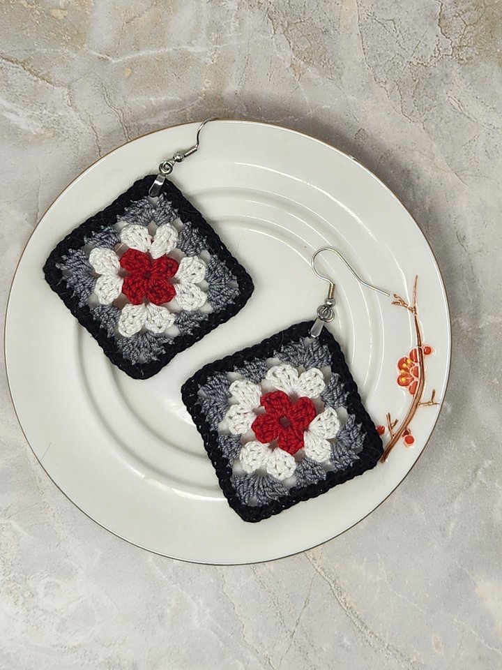 Crocheted Granny Square Earrings (Hypoallergenic) product image (1)