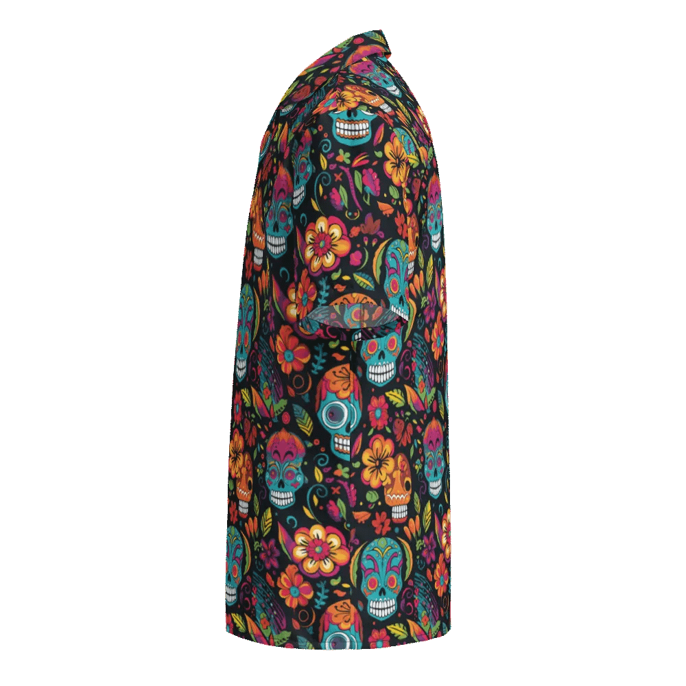 Seamless Calavera Dia de Muertos-Sugar Skull Floral Motifs Hawaiian Shirt product image (3)